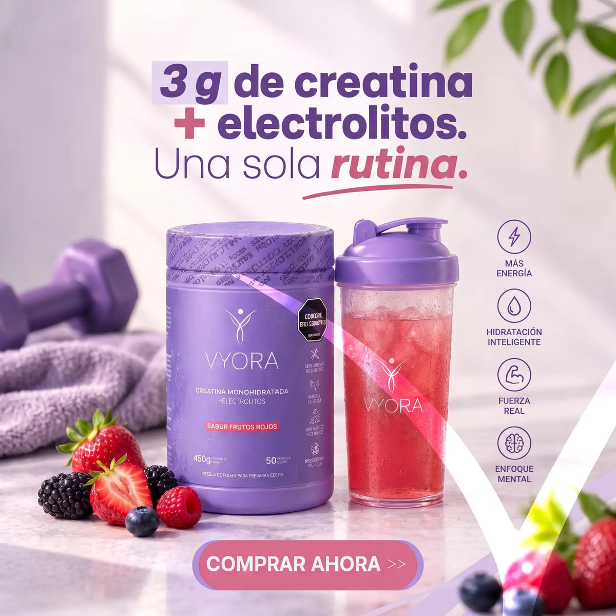 Creatina sabor a frutos rojos sin azúcar